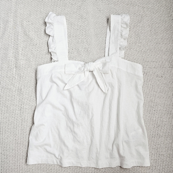 J. Crew Cotton Linen Blend Bow Ruffle Tank Top Size Small nwt - Picture 3 of 12